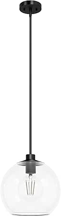 Hunter - Xidane 1-Light Matte Black, Medium Size Pendant Light, Dimmable, Mid-Century Modern Style, Globe Shaped, for Bedrooms, Kitchens, Dining, Living Rooms - 19513