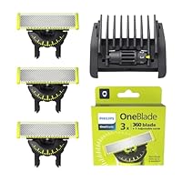 Philips OneBlade 360 Klingen - 3x 360-Ersatzklingen, 1x einstellbarer 5-in-1-Kammaufsatz zum Trimmen, Stylen und Rasieren, QP437/50