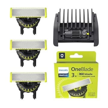 Philips OneBlade 360 Autentica lama di ricambio, per rasoio elettrico e rifinitore OneBlade, con pettine regolabile 5 in 1 per radere, regolare e rifinire, confezione da 3, modello QP437/50