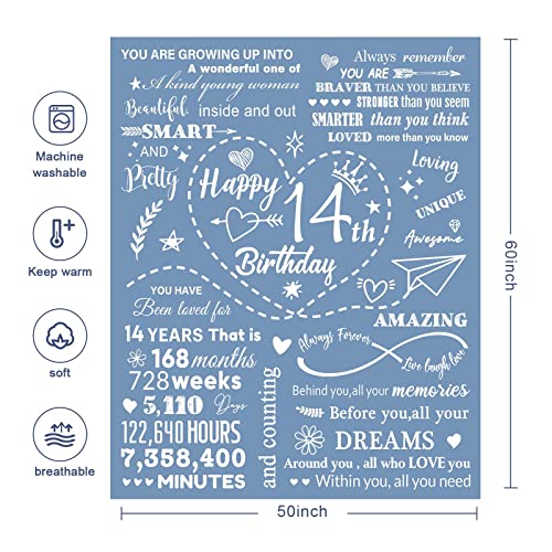 Kesidilo Gifts For 14 Year Old Girl Birthday Blanket 50" X 60",Best 14 Yr Old Girl Gift Ideas For Birthday From Parents Or Friends,Teen Girls 14Th Birthday Decorations #TOP3