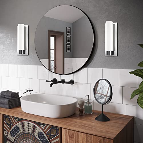 Lite Shoppe Led Bathroom Wall Sconces, Mid Century Chrome Wall Light Fixtures For Bedroom, Hallway, Mirror, 100%-10% Dimmable, Cylinder White Opal Glass Shade, 9W 800Lm 3000K, Etl Listed #TOP5