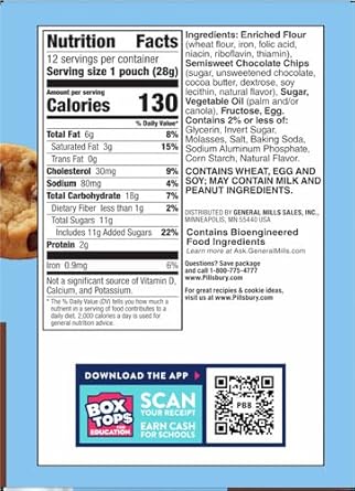 Pillsbury Mini Soft Baked Cookies, Chocolate Chip, Snack Bags, 12 ct