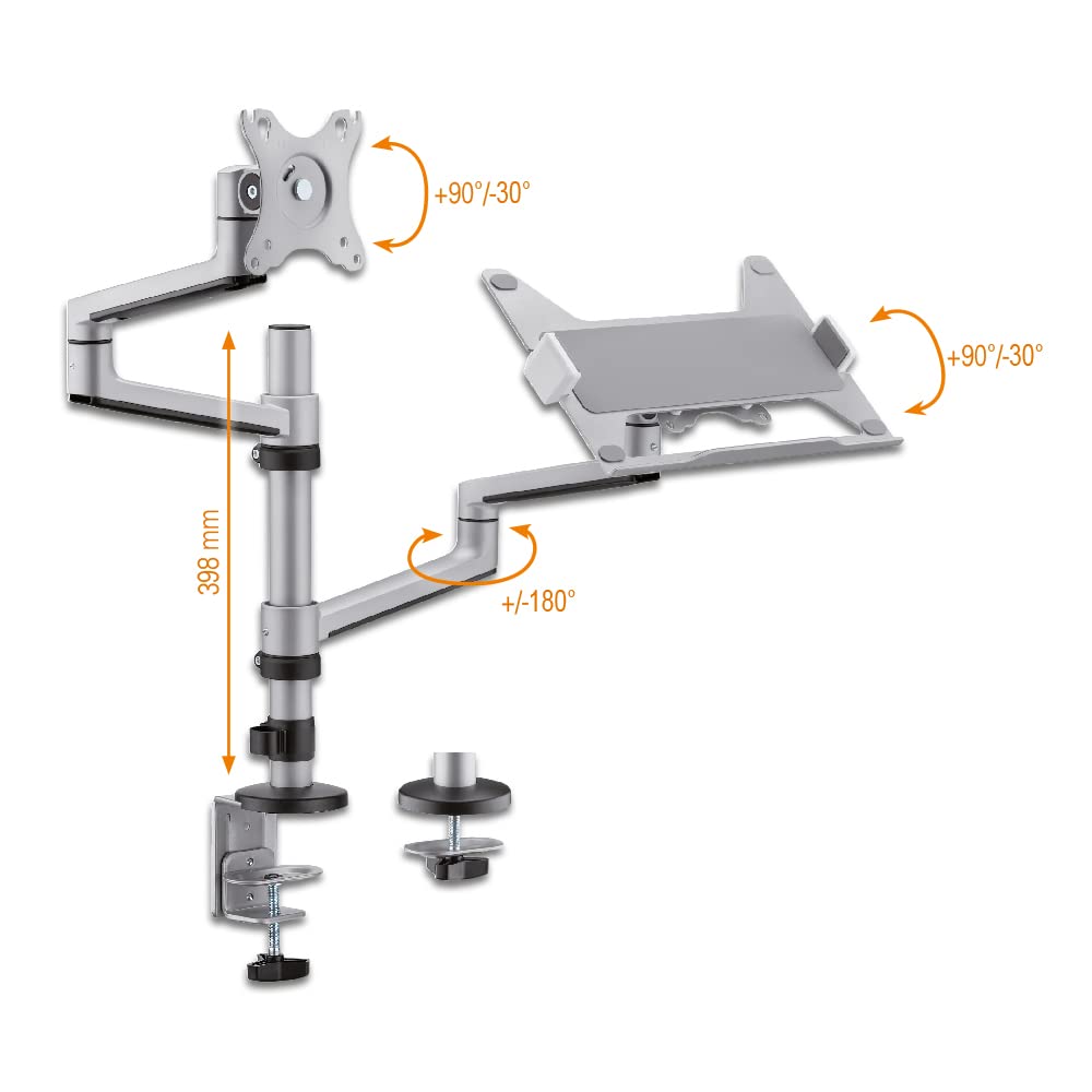 myWall HL52L - Supporto da tavolo per monitor da 43,2 cm (17) - 81,3 cm (32) Argento Regolazione altezza, girevole, per notebook