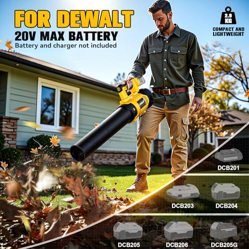 LIVOWALNY Cordless Leaf Blower Compatible with Dewalt 20V Battery, Electric Leaf Blowers with 6 Speed Modes, 500CFM 150MPH Lightweight Powered Leaf Blower for Patio, Garden Cleaning (No Battery)