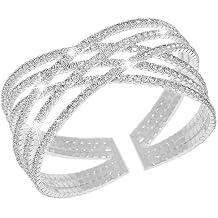 Suyi Rhinestone Bracelet for Women Silver Multilayer Cuff Bracelet Crystal Bridal Bracelets