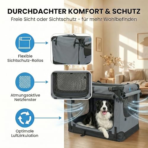 Foxdevil by xonic® Faltbare Hundebox/Katzenbox für mittelgroße Tiere – Hundetransportbox Auto und Zuhause – Transportbox Hund – Hundebox Auto Kofferraum (Grau, XL)