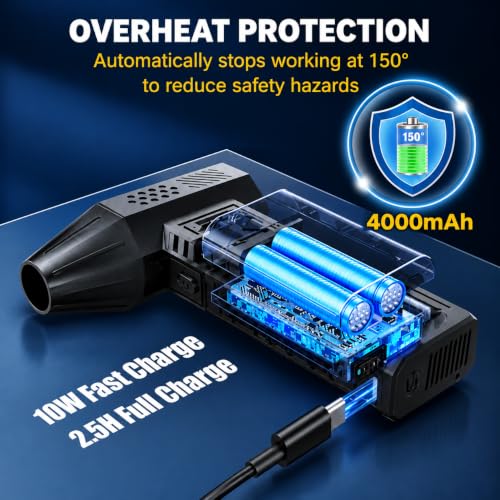 Image of 2-in-1 Compressed Air Duster & Vacuum Cleaner, 18000RPM Electric Air Blower,3 Speed Adjustable Brushless Motor, 4000mAh Rechargeable for Computer, Laptop, Keyboard, Car & Home Cleaning