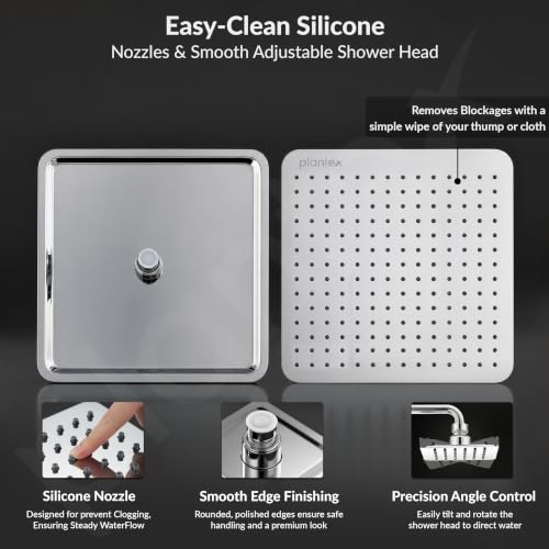 Image of Plantex Stainless Steel 12 Inch Rain Flow Overhead Shower with Water Saving Nozzle /Bathroom Shower /Adjustable Shower Head for Bathroom without Arm - (APS-617-Chrome)