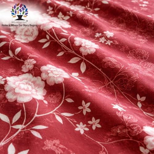 Image of Dream Living Printed Floral Single Bedsheet with 1 Pillow Cover | 120 GSM | 150x220 Cm | Maroon