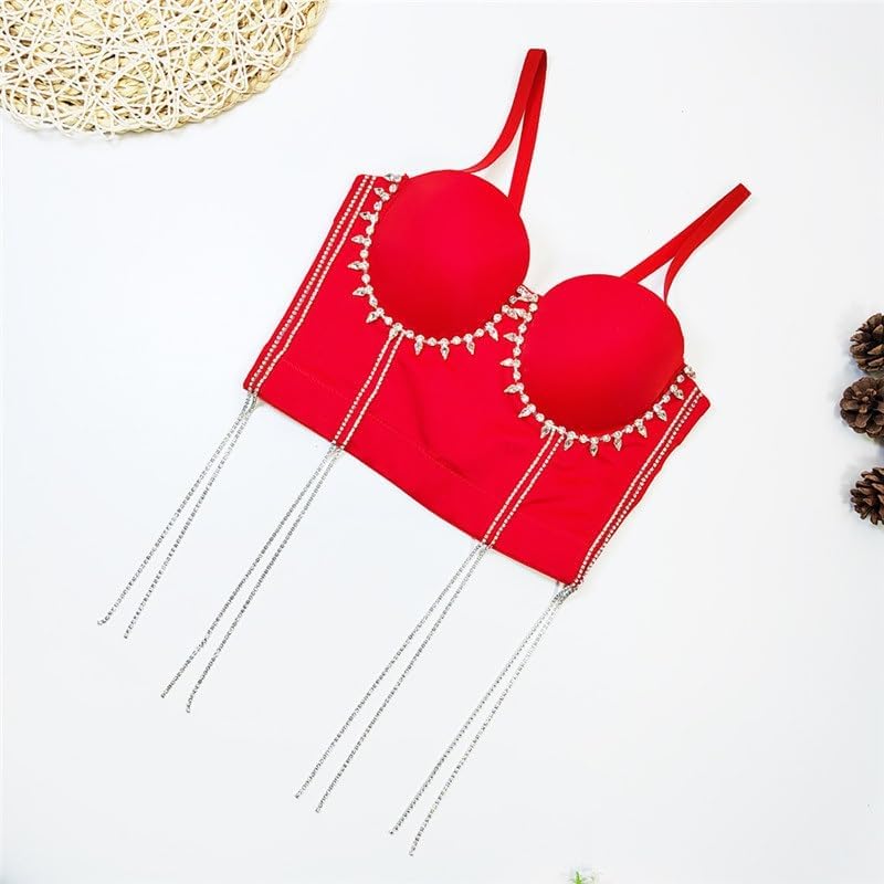 Hip-hop Belly Dance Performance Tube Top Nightclub Sexy Body Shaping Fishbone Bra Tassel Rhinestone Beaded Suspenders