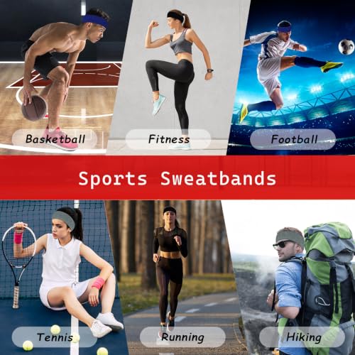 Image of Sweatbands Sports Headbands for Men & Women - 3 Pack Moisture Wicking Cotton Headband for Tennis, Basketball, Running, Gym - Sweat Band