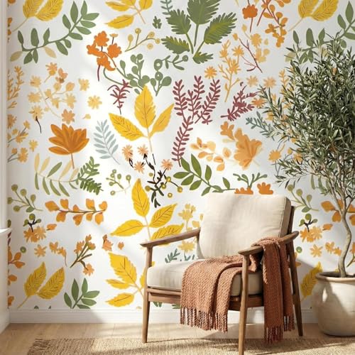 Image of Wallpaper for Walls | Vertical Wood Wall Stickers for Wall Decor | Self Adhersive Wall Paper for Home Kitchen Living Room and Bedroom | 45 Cm X 500 Cm | (Golden Botanical Bliss)