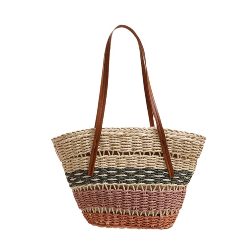 Sac à main fourre-tout en paille de plage grand cabas seau tissé pour femme