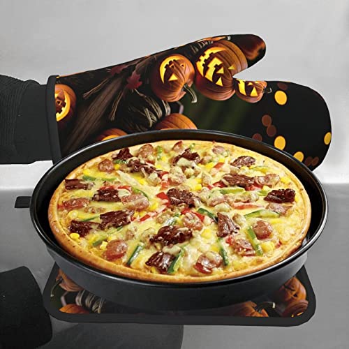 Pumpkin Skeleton Oven Mitts And Pot Holders Sets Oven Gloves 2 Pcs For Kitchen Baking Cooking #TOP6