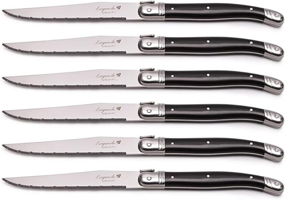 Steak Knife Set, 6-10pcs 9" Laguiole Steak Knives Stainless Steel Dinner Knife Set Black Cutlery Tableware Restaurant Home Western Dinnerware BY KKZY (Color : 6 pcs knives)