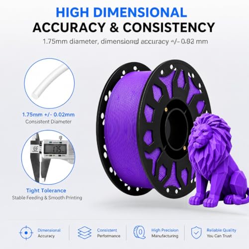 Image of FILAMONT PLA+ 3D Printer Filament 1.75mm, High Strength & Low Warp Printing Material, Dimensional Accuracy ±0.02mm, Vacuum Sealed with Desiccant, 1kg Spool (Purple)