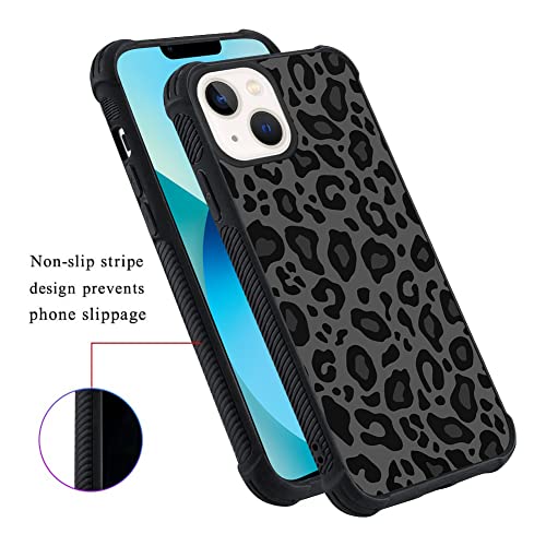 Image of KANGHAR Case Compatible with iPhone 14,Black Leopard Design | Tire Texture Non-Slip +Shockproof Rugged TPU Protective Case for iPhone 14 6.1 Inch (2022) Leopard Pattern