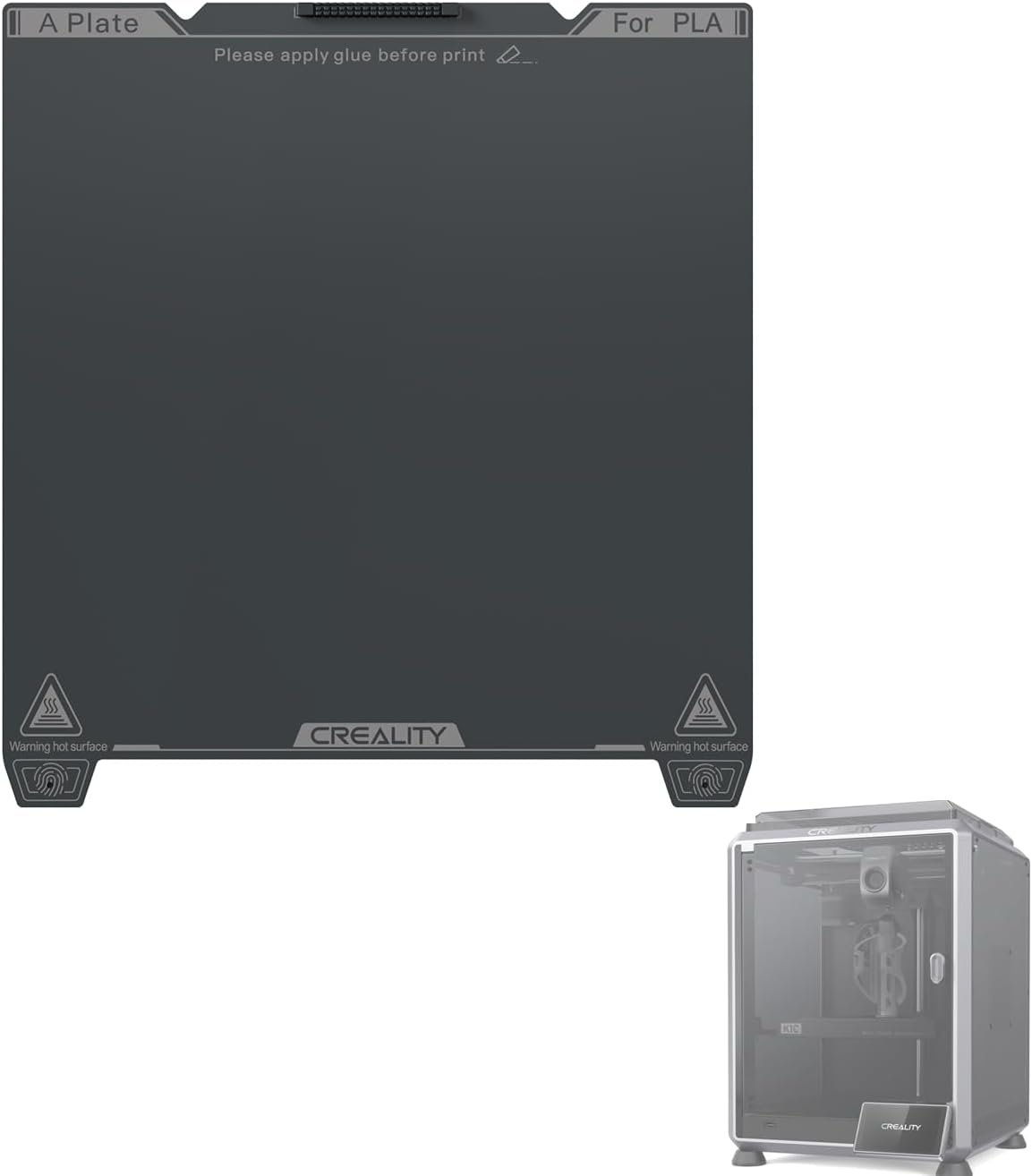 Creality Upgraded K1C Smooth PEI Build Plate Kit (235 * 235mm), Without Soft Magnetic Sticker, Wipe Nozzle Design, Wear-Resistant and High-Temperature, 3D Printer Platform for K1C