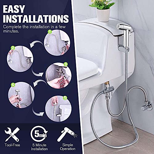 【New Version】Handheld Bidet Toilet Sprayer, Premium Stainless Steel Bathroom Bidet Sprayer Set for Toilet-Adjustable Water Pressure Control, Baby Cloth Diaper Sprayer with Complete Accessories