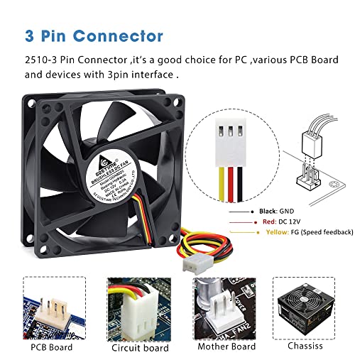 GDSTIME 80mm 12V 3 Pin PC Fan 80mm CPU Computer Fan 80 x 25mm CPU Cooler 8CM 2800 RPM 8025 DC Brushless Cooling 12V Case Cooler For Router PSU Inverter Ventilation Replacement - Image 2