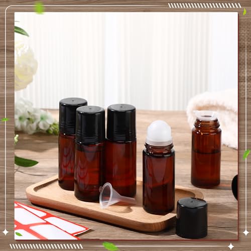 Sumind 48 Pcs Glass Roller Bottles for Essential Oil 50ml Empty Deodorant Bottle Roller Ball Container Refillable Rollerball Bottle with Plastic Balls, Funnel and Sticker (Brown) by Sumind - Image 7