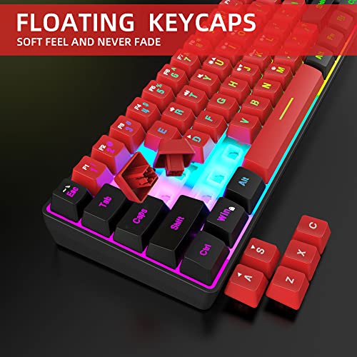 Image of Snpurdiri 60% Wired Gaming Keyboard, True RGB Mini, Waterproof Small Compact 61 Keys for PC /Mac Gamer, Typist, Travel, Easy to Carry on Business Trip (Black-Red)