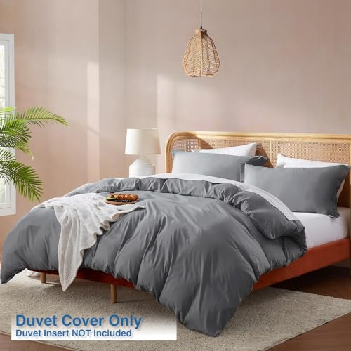 Nestl Grey Duvet Cover King Size - Soft Double Brushed King Duvet Cover Set, 3 Piece, with Button Closure, 1 Duvet Cover 104x90 inches and 2 Pillow Shams