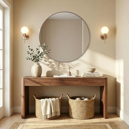 Image of ANDY STAR Champagne Bronze Mirrors for Bathroom, 30 inch Round Vanity Mirror | Anti-Rust SUS304 Metal Frame, 1'' Deep, Wall-Mounted, Ideal for Bathroom, Bedroom, Entryway