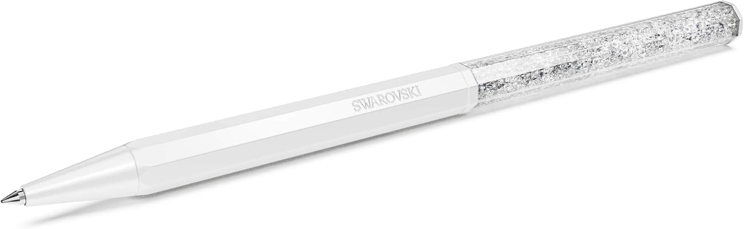 Swarovski Crystalline Ballpoint Pen, White Lacquered Barrel with Eight Crystal Facets and More Than 400 Clear Crystals, from the Crystalline Collection