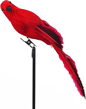 LWINGFLYER 7.8" Red Artificial Parrot Foam Feathered Parrot Clip on Bird for Shoulder Prop Pirate Costume Decoration Christmas Tree Ornament Modern Home Garden Decor