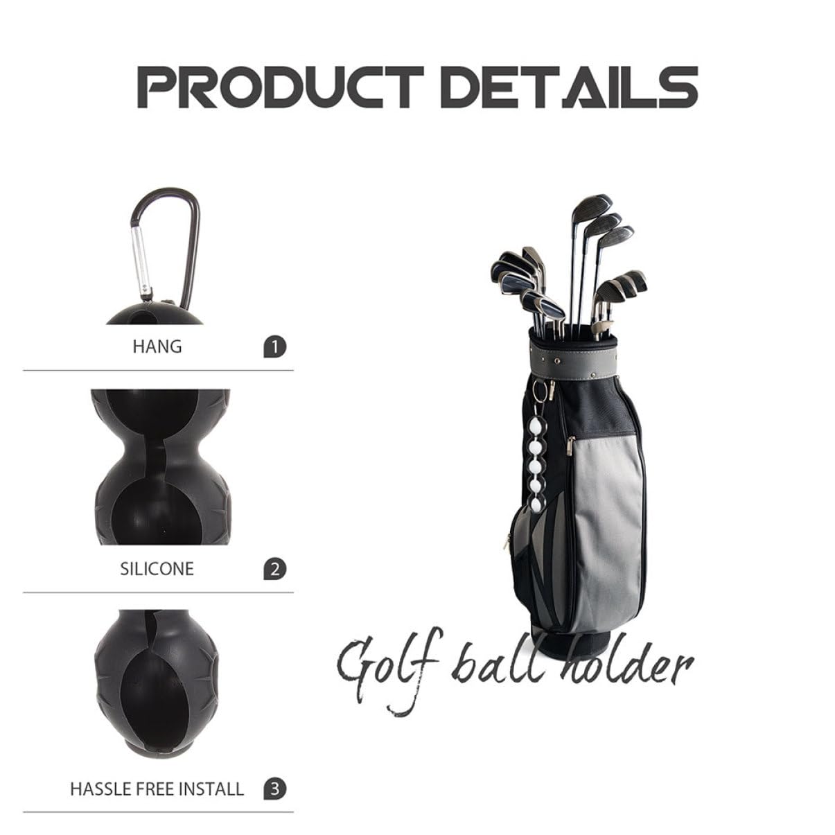 Porte-Golf en Silicone Noir Abaodam Lot de 2 Clip Portable Protection Accessoires pour Voiturette de Golf