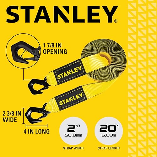 Correa de remolque STANLEY con triple gancho resistente de 9000 libras contra tirones 5