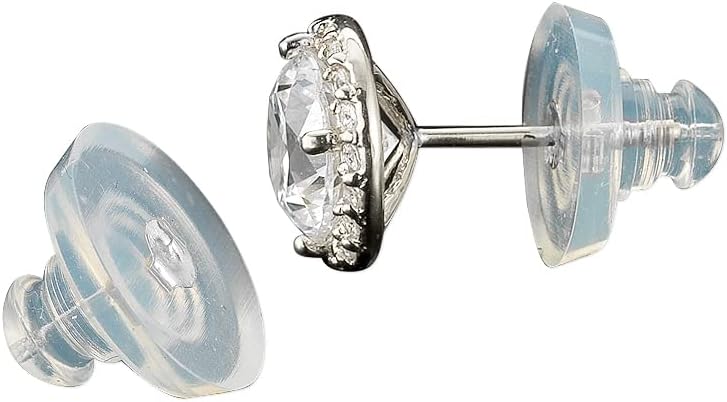 Real 14K Gold Hypoallergenic Safe All Day Comfort Soft Clear Skin Friendly Silicone Slider Earring Backs - Disk Shape - 14K White Gold (Sold by The Pair)