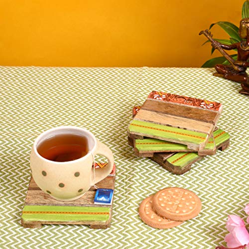 Image of Aakriti Art Creations Hand Painted Square Multicolor Coaster (Set of 4)