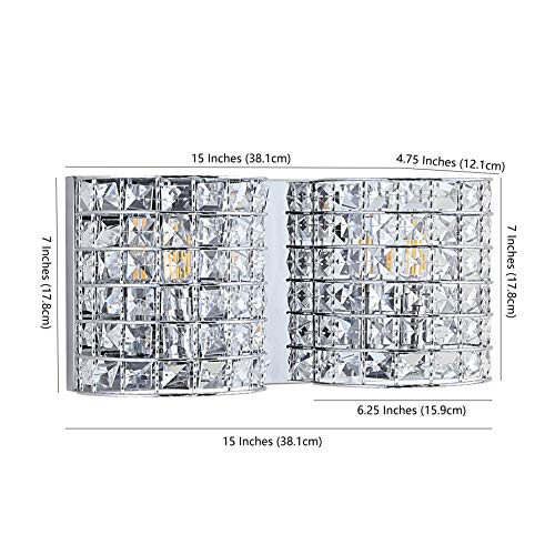 Image of JONATHAN Y 15 inch Chrome Modern LED Vanity Light Sconce for Bathroom Decor, 2-Light, Clear Crystal Shade, Glam Wall Lighting for Hallway Entryway, LED Bulb Included (JYL7543A)
