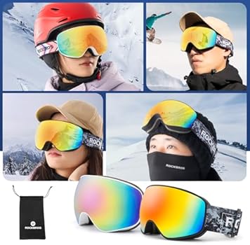 AVAWAY Skibril, snowboardbril voor brildragers, heren, dames, volwassenen, jongeren, OTG, uv-bescherming, compatibele helm, anti-condens, skibrillen, sferisch gespiegeld
