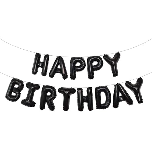 Ponmoo Foil Palloncini Happy Birthday Banner Kit - Nero, Bandiera di Buon Compleanno Palloncino Festa Decorazioni