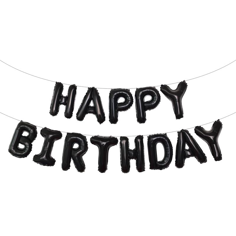 Ponmoo Folie Luftballons Happy Birthday Banner Kit - Schwarz, Party Dekorationen Ballons, Geburtstagsparty Folienballons Gute zum Geburtstag