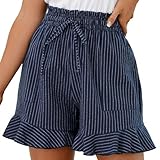 LNX Womens Linen Shorts High Waisted Wide Leg Drawstring Summer Beach Shorts with Pockets