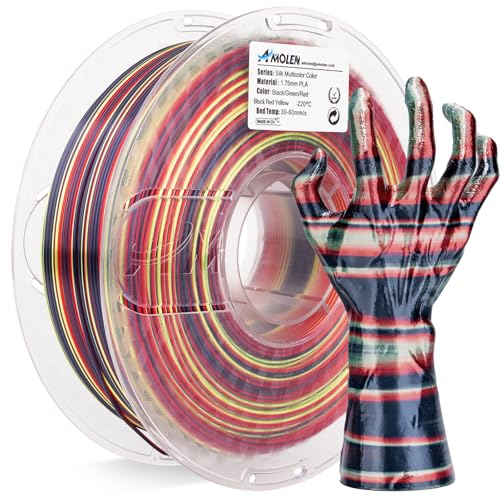 AMOLEN Silk PLA 3D Printer Filament, Shiny Multicolor Rainbow PLA Filament 1.75mm, Fast Color Change PLA 3D Printing Filament for Most FDM 3D Printer, Black Red Yellow, 1kg (2.2lbs)