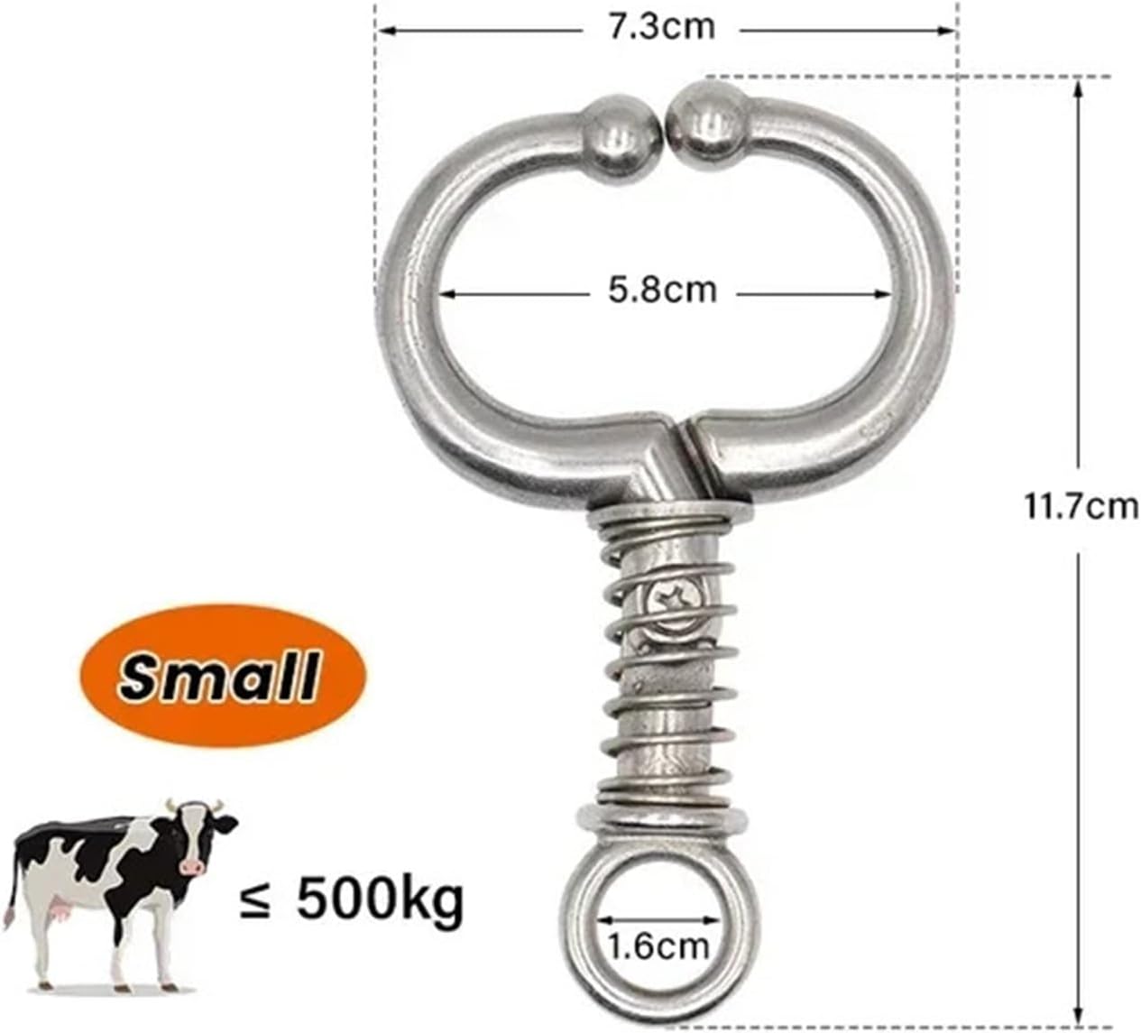 Bull Nose Ring 1Pc Livestock Cattle Rings Stainless Steel Nose Clamp Bull Cow Spring Farm Animal Supplies(Small)