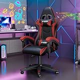 bigzzia Silla Gaming con Cojín Lumbar y Reposacabezas, Silla Gaming Regulable en Altura, para Oficina, Silla Gamer Ergonómica para Adultos y Adolescentes (Bluetooth, Rojo)
