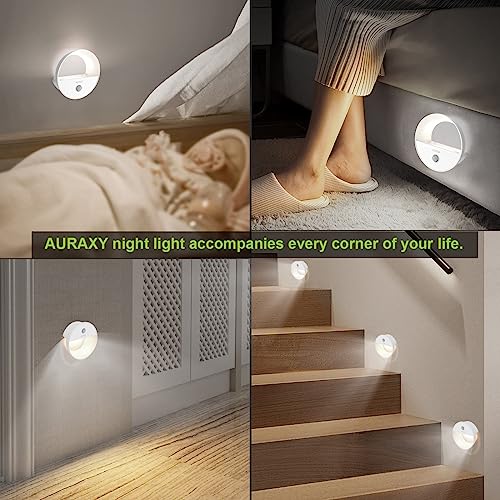 Auraxy Rechargeable Motion Sensor Night Light, Battery Night Lights Led Cool White Magnetic Stick-On Motion Sensored Hallway Light, With Dusk To Dawn Sensor For Stair, Wall, Bedroom, Bathroom(3 Pack) #TOP2