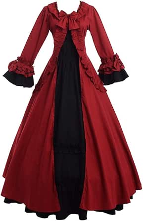 GRACEART Kadın Ortaçağ Viktorya Dönemi Fantezi Elbiseler Vintage Siyah ve Kırmızı Tam Elbise Telaşlı Viktorya Dönemi Balo Elbisesi