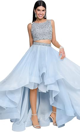 Terani Couture Two-Piece Sleeveless Beaded Top High-Low Dress
