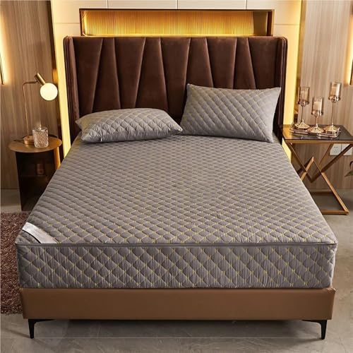 Protector de colchón acolchado gris, hipoalergénico, impermeable, extraíble, para cama de matrimonio (120 x 200 x 15 cm), funda antipolvo y antiácaros