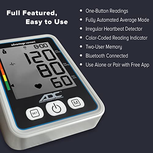 Adc Advantage Connect 6024N Automatic Digital Blood Pressure Monitor With Bluetooth And Free App, Bhs Aa Rated, Wide-Range Adult Navy Upper-Arm Cuff #TOP1