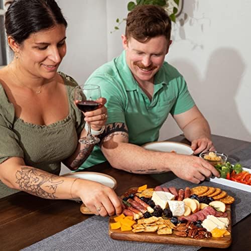 Acacia Wood Cutting Board and Chopping Board with Handle for Meat, Cheese Board, Vegetables, Bread, and Charcuterie - Decorative Wooden Serving Board for Kitchen and Dining Room, Large 17" x 13" — view 5