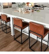 MAISON ARTS Bar Stools Set of 3, 24 Inch Counter Height Barstools with Back, Metal Legs, Footrest...