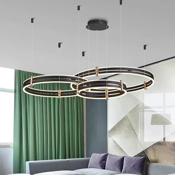 JMrider Pendel Lamp Led Moderne Hanglamp 3 Ring Aluminium Opknoping Lamp Acryl Hoogte Verstelbare Opknoping Lamp Voor Eetkamer Slaapkamer Woonkamer Keuken Kroonluchter Bar Café Verlichting,6500k
